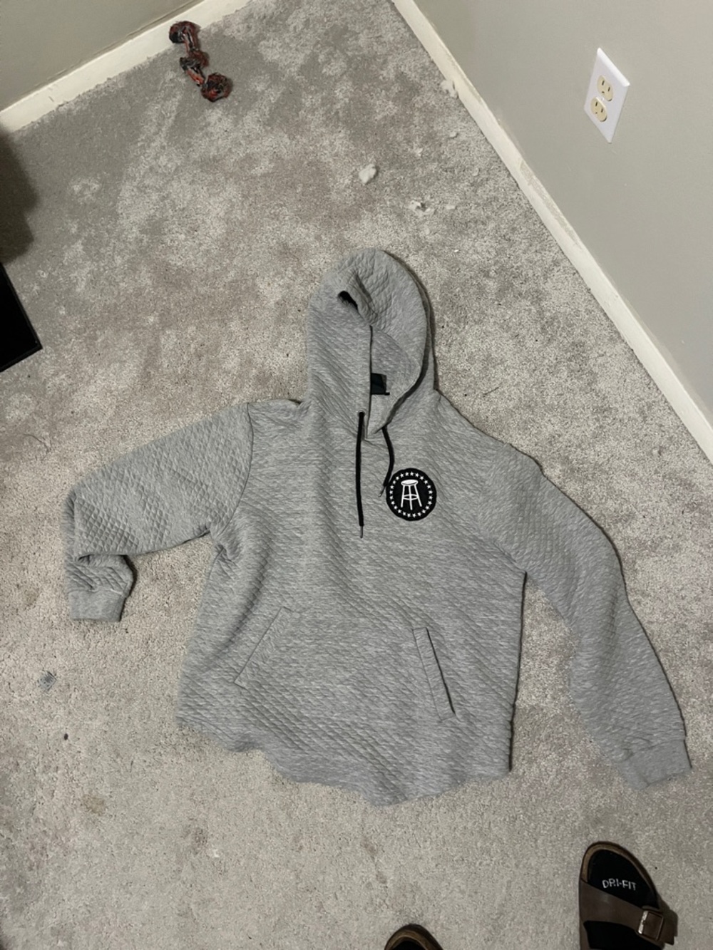 Barstool Quilted Gray Hoodie - Men's Pullover Sweatshirt
